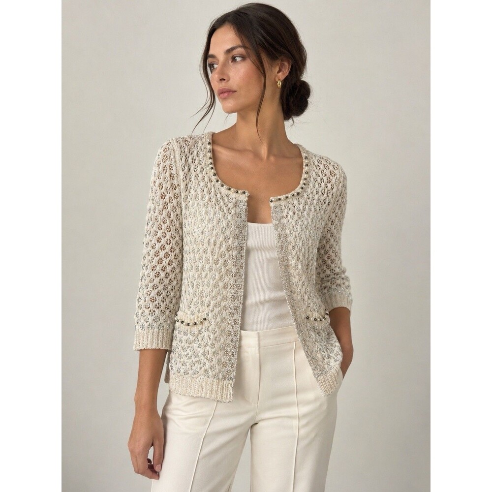 Coquette Lace Cardigan Womens S Cable Knit Pearl Button Soft Girl Cottagecore
